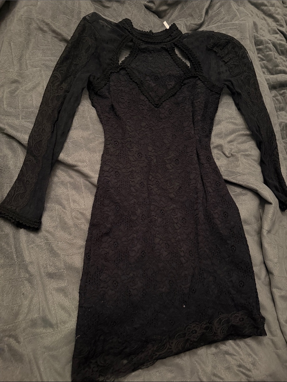 Free People Black Lace Long-Sleeve Cutout Dress